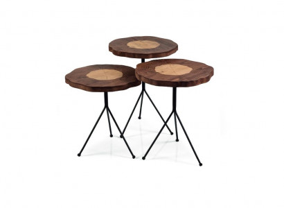 Beistelltisch 3x Set braun Wohnzimmertisch Rund Designer Modern Luxus Tisch